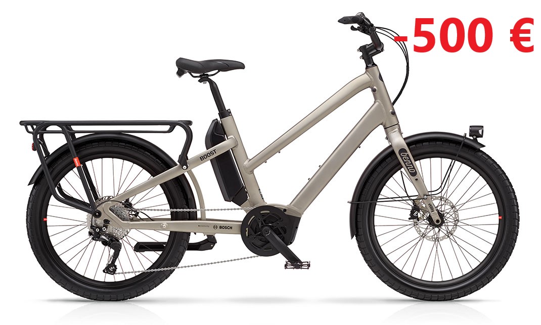 Benno Boost 10D Lastenrad -200kg Trapez Rahmen Bosch Performance Line 500Wh. titanium grey
